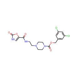 O=C(NCCN1CCN(C(=O)OCc2cc(Cl)cc(Cl)c2)CC1)c1c[nH]c(=O)o1 ZINC000150337566