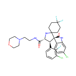 O=C(NCCN1CCOCC1)[C@@H]1NC2(CCC(F)(F)CC2)[C@@]2(C(=O)Nc3cc(Cl)ccc32)[C@H]1c1cccc(Cl)c1F ZINC000169700238