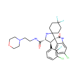 O=C(NCCN1CCOCC1)[C@@H]1NC2(CCC(F)(F)CC2)[C@]2(C(=O)Nc3cc(Cl)ccc32)[C@H]1c1cccc(Cl)c1F ZINC000169700239