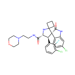 O=C(NCCN1CCOCC1)[C@@H]1NC2(CCC2)[C@]2(C(=O)Nc3cc(Cl)ccc32)[C@H]1c1cccc(Cl)c1F ZINC000299831896