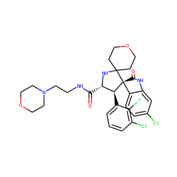 O=C(NCCN1CCOCC1)[C@@H]1NC2(CCOCC2)[C@@]2(C(=O)Nc3cc(Cl)ccc32)[C@H]1c1cccc(Cl)c1F ZINC000169700243
