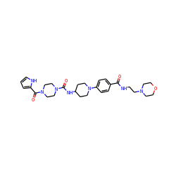 O=C(NCCN1CCOCC1)c1ccc(N2CCC(NC(=O)N3CCN(C(=O)c4ccc[nH]4)CC3)CC2)cc1 ZINC000169703285