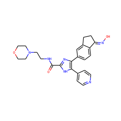 O=C(NCCN1CCOCC1)c1nc(-c2ccc3c(c2)CC/C3=N\O)c(-c2ccncc2)[nH]1 ZINC000004836250