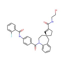 O=C(NCCO)C1=C[C@]2(CC1)CCN(C(=O)c1ccc(NC(=O)c3ccccc3F)cc1)c1ccccc1C2 ZINC000026850146