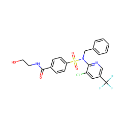O=C(NCCO)c1ccc(S(=O)(=O)N(Cc2ccccc2)c2ncc(C(F)(F)F)cc2Cl)cc1 ZINC000113162276
