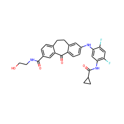 O=C(NCCO)c1ccc2c(c1)C(=O)c1ccc(Nc3cc(NC(=O)C4CC4)c(F)cc3F)cc1CC2 ZINC001772601450
