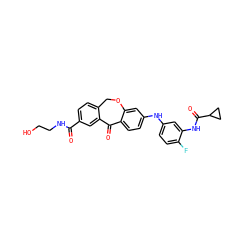 O=C(NCCO)c1ccc2c(c1)C(=O)c1ccc(Nc3ccc(F)c(NC(=O)C4CC4)c3)cc1OC2 ZINC001772619689