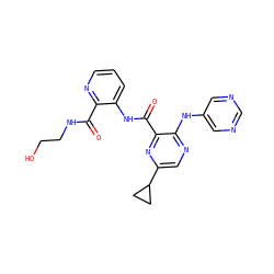 O=C(NCCO)c1ncccc1NC(=O)c1nc(C2CC2)cnc1Nc1cncnc1 ZINC000143774488