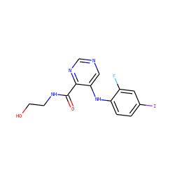 O=C(NCCO)c1ncncc1Nc1ccc(I)cc1F ZINC000169337211