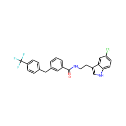 O=C(NCCc1c[nH]c2ccc(Cl)cc12)c1cccc(Cc2ccc(C(F)(F)F)cc2)c1 ZINC000216052321