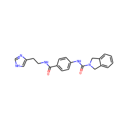 O=C(NCCc1c[nH]cn1)c1ccc(NC(=O)N2Cc3ccccc3C2)cc1 ZINC000167921233