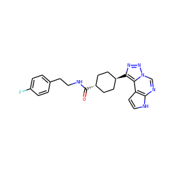 O=C(NCCc1ccc(F)cc1)[C@H]1CC[C@H](c2nnn3cnc4[nH]ccc4c23)CC1 ZINC001772617141
