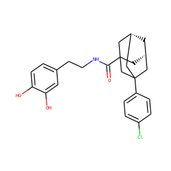 O=C(NCCc1ccc(O)c(O)c1)C12C[C@H]3C[C@@H](C1)CC(c1ccc(Cl)cc1)(C3)C2 ZINC000034846070