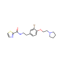 O=C(NCCc1ccc(OCCN2CCCC2)c(Br)c1)c1nccs1 ZINC000043076063