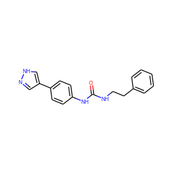 O=C(NCCc1ccccc1)Nc1ccc(-c2cn[nH]c2)cc1 ZINC000095592329