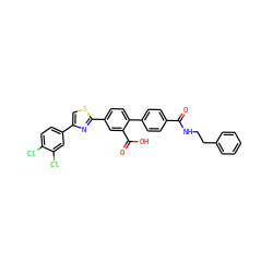 O=C(NCCc1ccccc1)c1ccc(-c2ccc(-c3nc(-c4ccc(Cl)c(Cl)c4)cs3)cc2C(=O)O)cc1 ZINC000204946047
