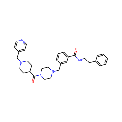 O=C(NCCc1ccccc1)c1cccc(CN2CCN(C(=O)C3CCN(Cc4ccncc4)CC3)CC2)c1 ZINC000034261250