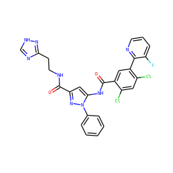 O=C(NCCc1nc[nH]n1)c1cc(NC(=O)c2cc(-c3ncccc3F)c(Cl)cc2Cl)n(-c2ccccc2)n1 ZINC001772634306