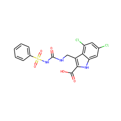 O=C(NCc1c(C(=O)O)[nH]c2cc(Cl)cc(Cl)c12)NS(=O)(=O)c1ccccc1 ZINC000013492830