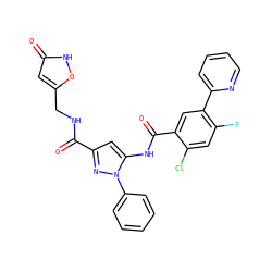 O=C(NCc1cc(=O)[nH]o1)c1cc(NC(=O)c2cc(-c3ccccn3)c(F)cc2Cl)n(-c2ccccc2)n1 ZINC001772586960