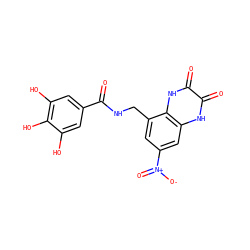 O=C(NCc1cc([N+](=O)[O-])cc2[nH]c(=O)c(=O)[nH]c12)c1cc(O)c(O)c(O)c1 ZINC000027554513