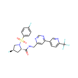 O=C(NCc1cc(-c2ccc(C(F)(F)F)nc2)ncn1)[C@@H]1C[C@@H](F)CN1S(=O)(=O)c1ccc(F)cc1 ZINC001772640569