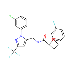 O=C(NCc1cc(C(F)(F)F)nn1-c1cccc(Cl)c1)C1(c2cccc(F)c2)CCC1 ZINC000148769593