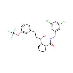 O=C(NCc1cc(Cl)cc(Cl)c1)[C@@H]1CCC[C@H]1[C@@H](O)CCc1cccc(OC(F)(F)F)c1 ZINC000028572041