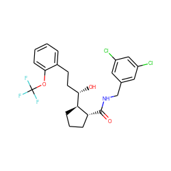 O=C(NCc1cc(Cl)cc(Cl)c1)[C@@H]1CCC[C@H]1[C@@H](O)CCc1ccccc1OC(F)(F)F ZINC000028572039