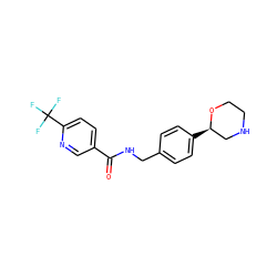O=C(NCc1ccc([C@@H]2CNCCO2)cc1)c1ccc(C(F)(F)F)nc1 ZINC000117727958