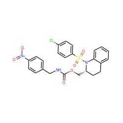 O=C(NCc1ccc([N+](=O)[O-])cc1)OC[C@H]1CCc2ccccc2N1S(=O)(=O)c1ccc(Cl)cc1 ZINC000028880054
