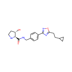 O=C(NCc1ccc(-c2noc(CCC3CC3)n2)cc1)[C@H]1NCC[C@@H]1O ZINC000058599228
