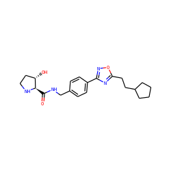 O=C(NCc1ccc(-c2noc(CCC3CCCC3)n2)cc1)[C@H]1NCC[C@@H]1O ZINC000058502032