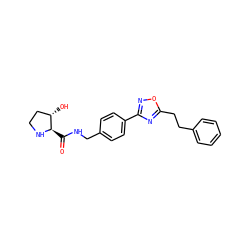 O=C(NCc1ccc(-c2noc(CCc3ccccc3)n2)cc1)[C@H]1NCC[C@@H]1O ZINC000058502007