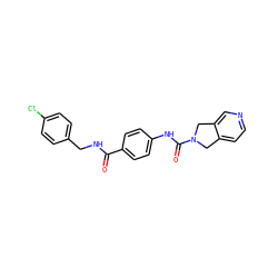 O=C(NCc1ccc(Cl)cc1)c1ccc(NC(=O)N2Cc3ccncc3C2)cc1 ZINC000167297582