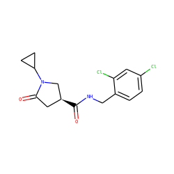 O=C(NCc1ccc(Cl)cc1Cl)[C@H]1CC(=O)N(C2CC2)C1 ZINC000030679767