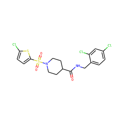 O=C(NCc1ccc(Cl)cc1Cl)C1CCN(S(=O)(=O)c2ccc(Cl)s2)CC1 ZINC000040395760