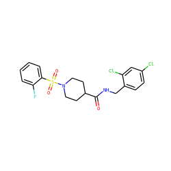 O=C(NCc1ccc(Cl)cc1Cl)C1CCN(S(=O)(=O)c2ccccc2F)CC1 ZINC000017298069