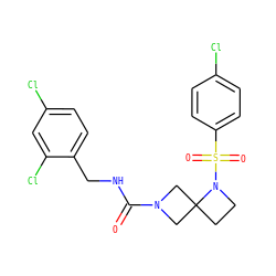 O=C(NCc1ccc(Cl)cc1Cl)N1CC2(CCN2S(=O)(=O)c2ccc(Cl)cc2)C1 ZINC000205433146