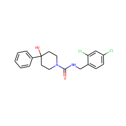 O=C(NCc1ccc(Cl)cc1Cl)N1CCC(O)(c2ccccc2)CC1 ZINC000045349224