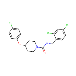 O=C(NCc1ccc(Cl)cc1Cl)N1CCC(Oc2ccc(Cl)cc2)CC1 ZINC000045335650
