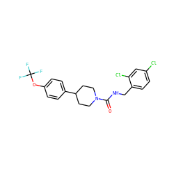 O=C(NCc1ccc(Cl)cc1Cl)N1CCC(c2ccc(OC(F)(F)F)cc2)CC1 ZINC000045349227