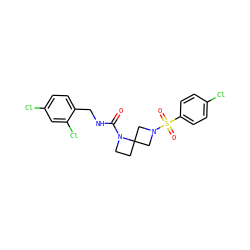 O=C(NCc1ccc(Cl)cc1Cl)N1CCC12CN(S(=O)(=O)c1ccc(Cl)cc1)C2 ZINC000205431679