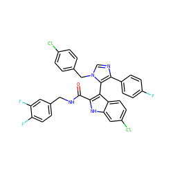 O=C(NCc1ccc(F)c(F)c1)c1[nH]c2cc(Cl)ccc2c1-c1c(-c2ccc(F)cc2)ncn1Cc1ccc(Cl)cc1 ZINC001772617790