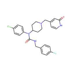 O=C(NCc1ccc(F)cc1)N(c1ccc(Cl)cc1)C1CCN(Cc2cc[nH]c(=O)c2)CC1 ZINC000049071732