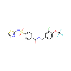 O=C(NCc1ccc(OC(F)(F)F)c(Cl)c1)c1ccc(S(=O)(=O)Nc2nccs2)cc1 ZINC000068204267