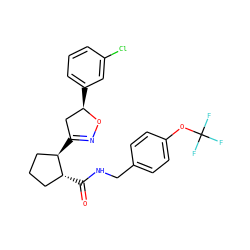 O=C(NCc1ccc(OC(F)(F)F)cc1)[C@@H]1CCC[C@H]1C1=NO[C@H](c2cccc(Cl)c2)C1 ZINC000045261665