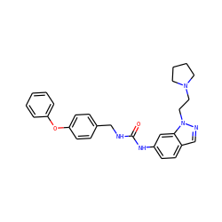 O=C(NCc1ccc(Oc2ccccc2)cc1)Nc1ccc2cnn(CCN3CCCC3)c2c1 ZINC000028524671
