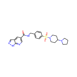 O=C(NCc1ccc(S(=O)(=O)N2CCC(N3CCCC3)CC2)cc1)c1cnc2[nH]ncc2c1 ZINC000169342467
