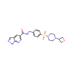 O=C(NCc1ccc(S(=O)(=O)N2CCN(C3COC3)CC2)cc1)c1cnc2[nH]ncc2c1 ZINC000169342468
